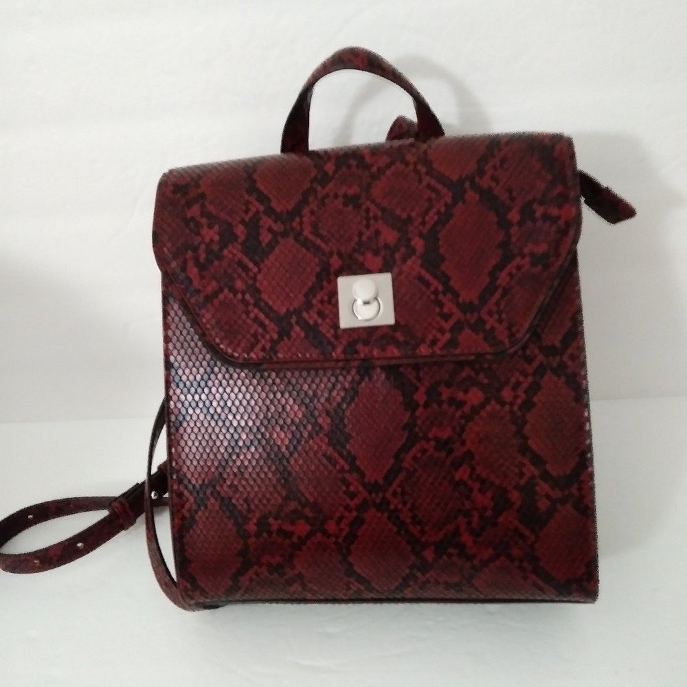 Alfani Backpack Burgundy/Wine Snake Print Handbag